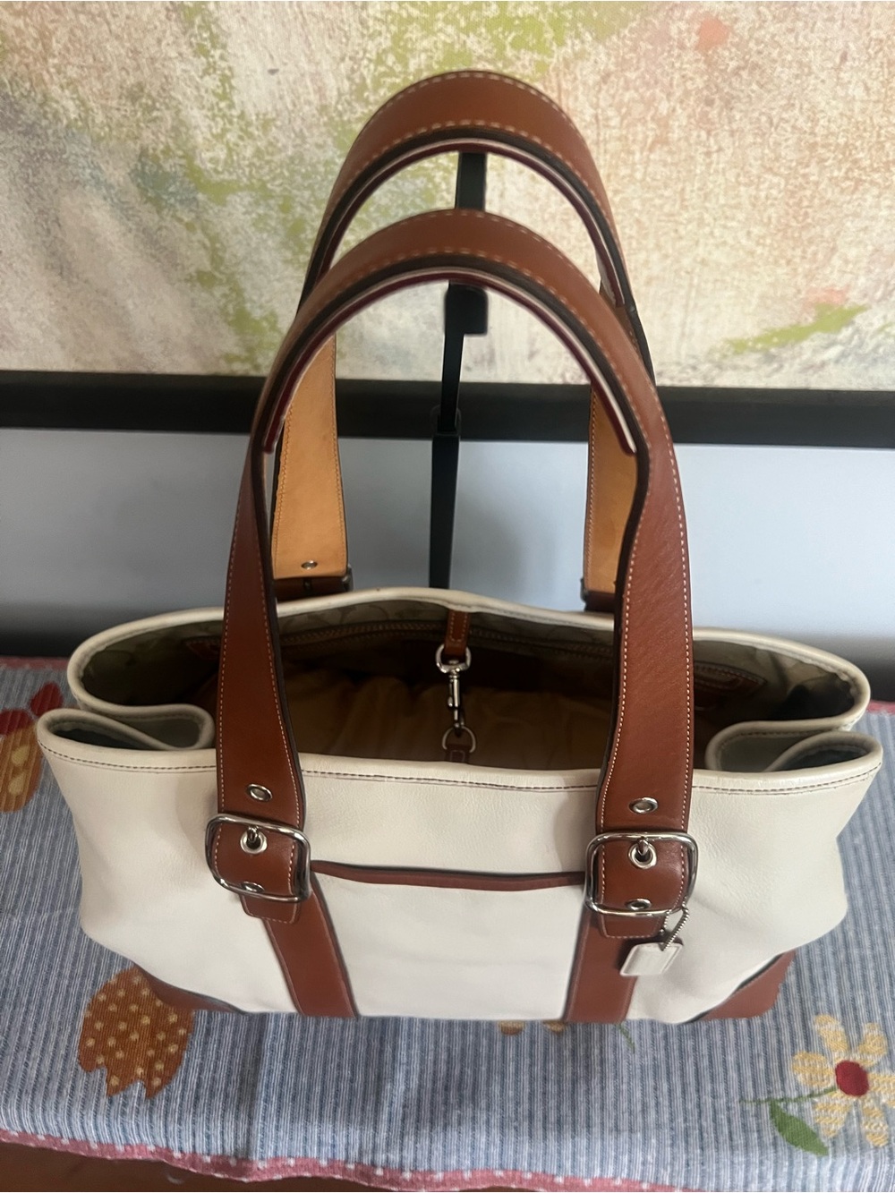Vintage 2003 Coach Hampton Gallery Tote Cream and Brown Leather - Picture 4 of 15